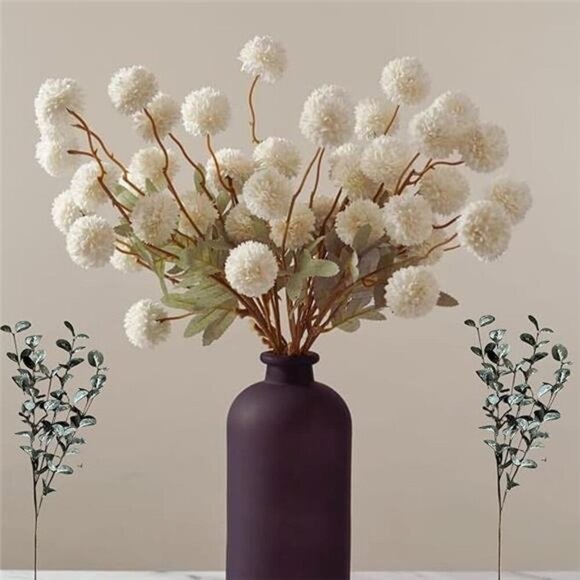 White Faux Flowers with Eucalyptus Stems for Vase Decor Centerpiece Wedding - Picture 7 of 7